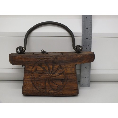 4 - CARVED WOOD AND METAL PURSE