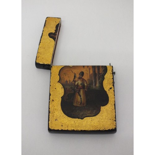 30 - RUSSIAN HAND PAINTED LACQUER TOP OPENING CIGARETTE CASE - 10.5cm x 7.5cm