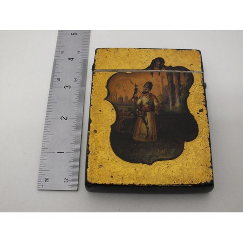 30 - RUSSIAN HAND PAINTED LACQUER TOP OPENING CIGARETTE CASE - 10.5cm x 7.5cm