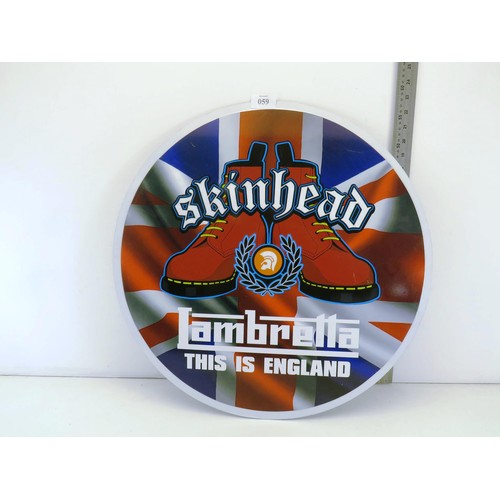 59 - PERSPEX ROUND SIGN - SKINHEAD LAMBRETTA THIS IS ENGLAND SIZE 60CM