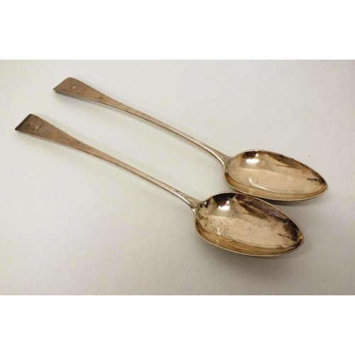 36 - A PAIR OF GEORGIAN c1804 ENGLISH STERLING SILVER SERVING SPOONS, LONDON SILVERSMITHS WILLIAM ELEY & ... 