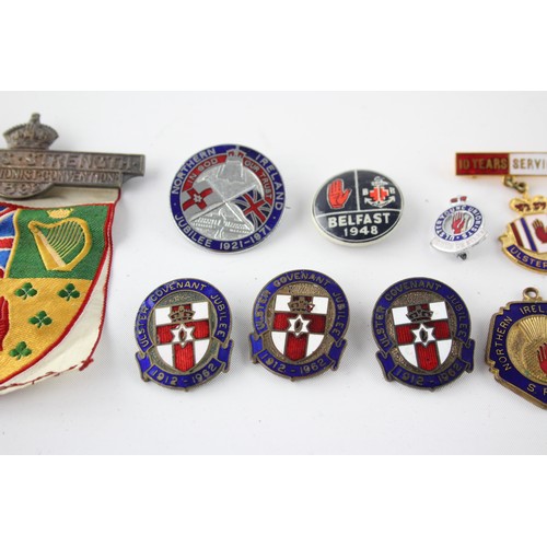 407 - 10 x Assorted Irish ULSTER Badges & Fobs Inc Enamel, Union, Jubilee Etc