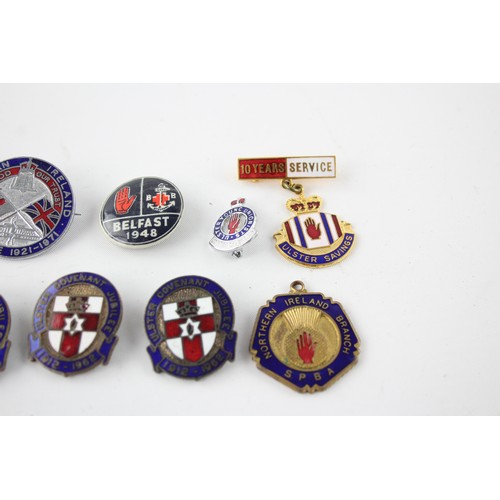 407 - 10 x Assorted Irish ULSTER Badges & Fobs Inc Enamel, Union, Jubilee Etc