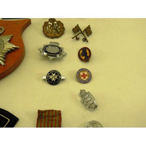 265 - BAG OF MILITARY AND POLICE BADGES AND BUTTONS