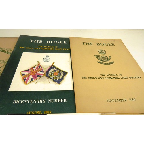 266 - TEN COPIES OF THE BUGLE JOURNAL OF THE KINGS OWN YORKSHIRE LIGHT INFANTRY - DATING BETWEEN 1949 AND ... 