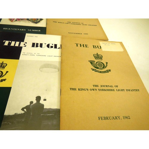 266 - TEN COPIES OF THE BUGLE JOURNAL OF THE KINGS OWN YORKSHIRE LIGHT INFANTRY - DATING BETWEEN 1949 AND ... 