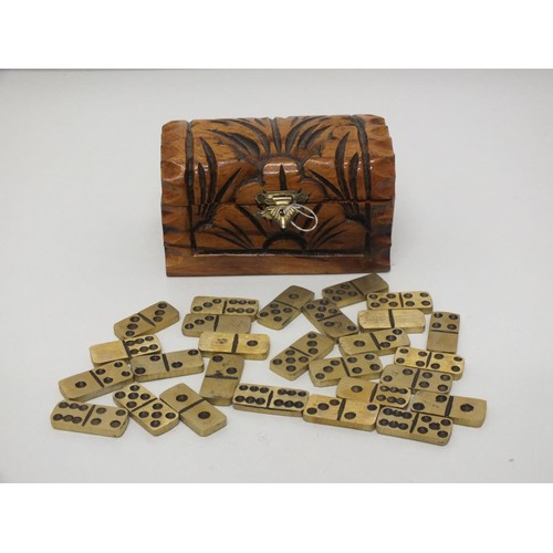 218 - WOODEN BOX AND DOMINOES