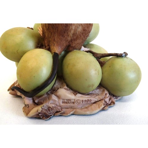 226 - RARE BORDER FINE ARTS SCULPTURE OF A MOUSE EATING GREEN GRAPES, SIGNED BY ARTIST AYRES 1989, Height ... 