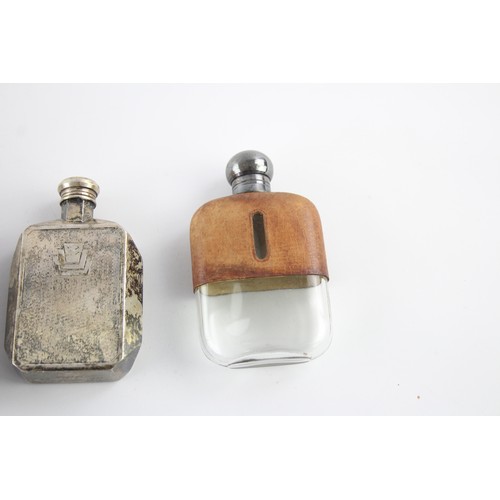 435 - 5 x BREWERIANA HIP FLASKS Inc Silver Plate, Leather, Glass Etc