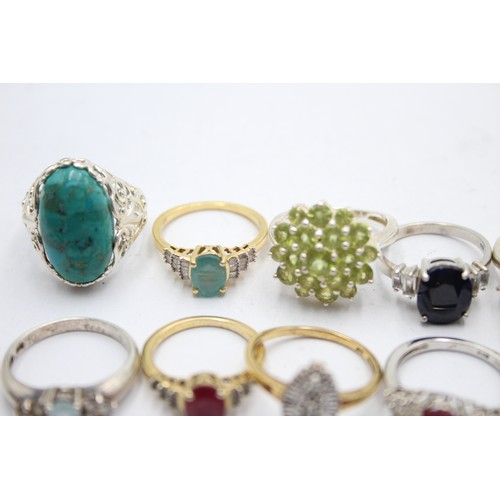 450 - 12 X .925 Gemstone Set Rings Including Diamond (48g)