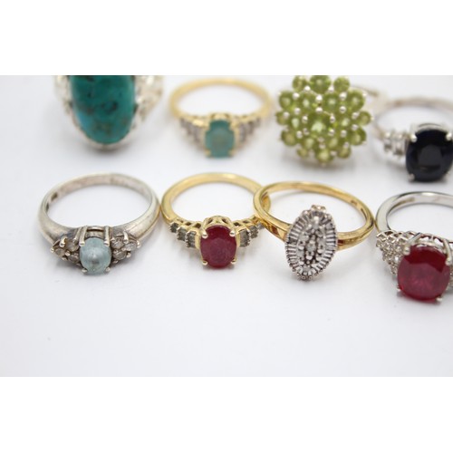 450 - 12 X .925 Gemstone Set Rings Including Diamond (48g)