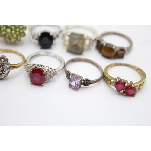 450 - 12 X .925 Gemstone Set Rings Including Diamond (48g)