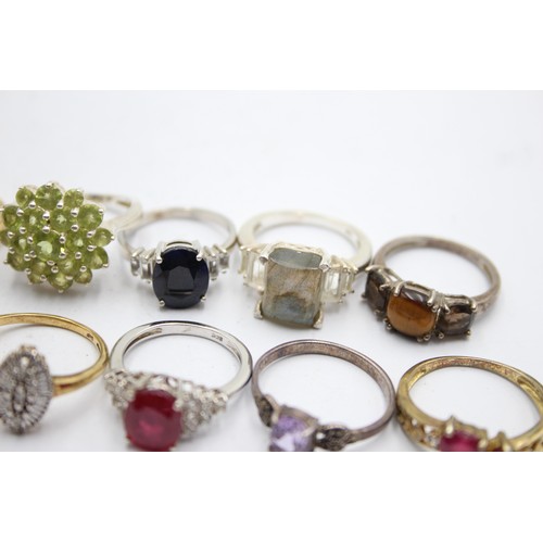 450 - 12 X .925 Gemstone Set Rings Including Diamond (48g)