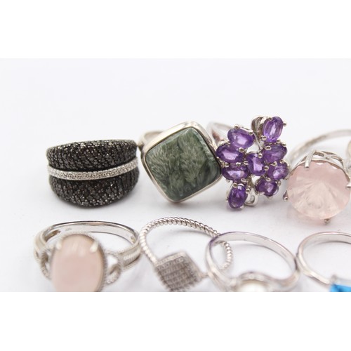 470 - 12 X .925 Gemstone Set Rings Including Tggc (58g)