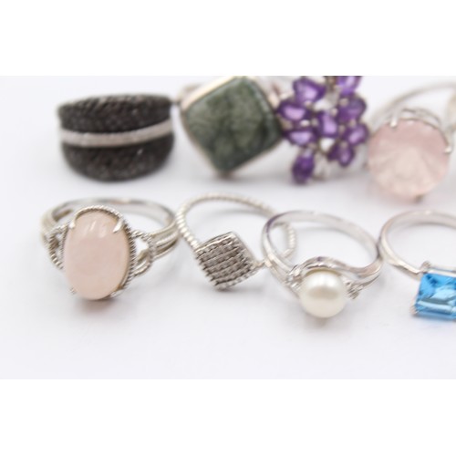 470 - 12 X .925 Gemstone Set Rings Including Tggc (58g)