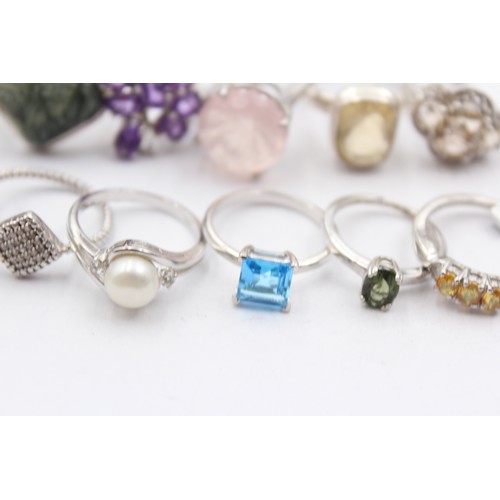 470 - 12 X .925 Gemstone Set Rings Including Tggc (58g)