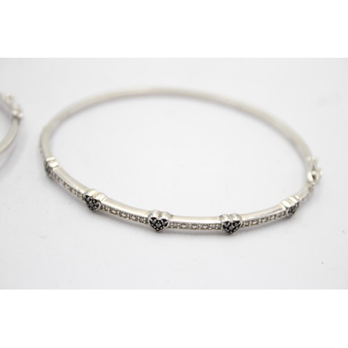 498 - 2 X .925 Diamond Set Bangles By Tggc (19g)