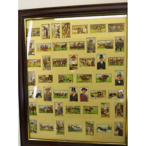 54 - FOUR PICTURES OF FRAMED CIGARETTE CARDS INCLUDES- OGDENS BIRDS AND EGGS, WILLS RAILWAY ENGINES, HORS... 