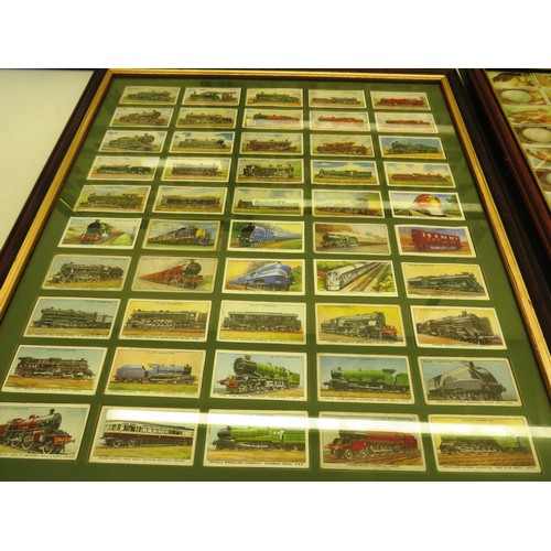 54 - FOUR PICTURES OF FRAMED CIGARETTE CARDS INCLUDES- OGDENS BIRDS AND EGGS, WILLS RAILWAY ENGINES, HORS... 