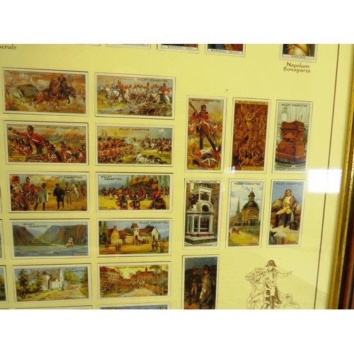 54 - FOUR PICTURES OF FRAMED CIGARETTE CARDS INCLUDES- OGDENS BIRDS AND EGGS, WILLS RAILWAY ENGINES, HORS... 