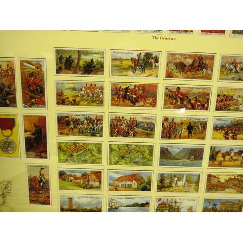 54 - FOUR PICTURES OF FRAMED CIGARETTE CARDS INCLUDES- OGDENS BIRDS AND EGGS, WILLS RAILWAY ENGINES, HORS... 