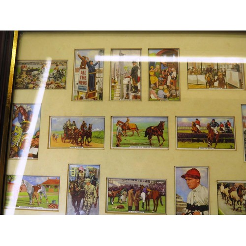 54 - FOUR PICTURES OF FRAMED CIGARETTE CARDS INCLUDES- OGDENS BIRDS AND EGGS, WILLS RAILWAY ENGINES, HORS... 