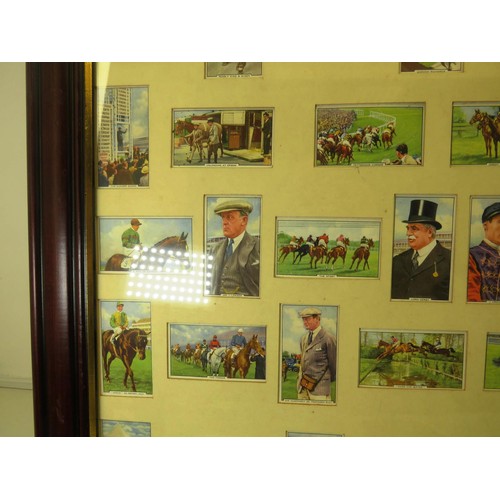 54 - FOUR PICTURES OF FRAMED CIGARETTE CARDS INCLUDES- OGDENS BIRDS AND EGGS, WILLS RAILWAY ENGINES, HORS... 