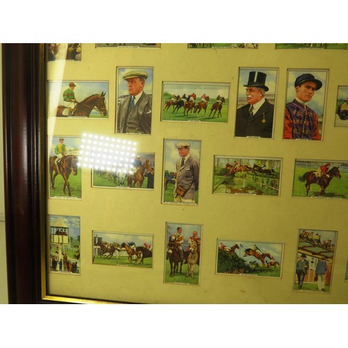 54 - FOUR PICTURES OF FRAMED CIGARETTE CARDS INCLUDES- OGDENS BIRDS AND EGGS, WILLS RAILWAY ENGINES, HORS... 