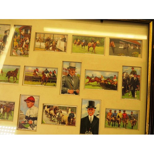 54 - FOUR PICTURES OF FRAMED CIGARETTE CARDS INCLUDES- OGDENS BIRDS AND EGGS, WILLS RAILWAY ENGINES, HORS... 