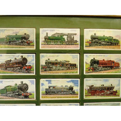 54 - FOUR PICTURES OF FRAMED CIGARETTE CARDS INCLUDES- OGDENS BIRDS AND EGGS, WILLS RAILWAY ENGINES, HORS... 