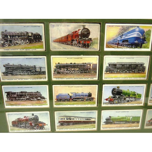 54 - FOUR PICTURES OF FRAMED CIGARETTE CARDS INCLUDES- OGDENS BIRDS AND EGGS, WILLS RAILWAY ENGINES, HORS... 