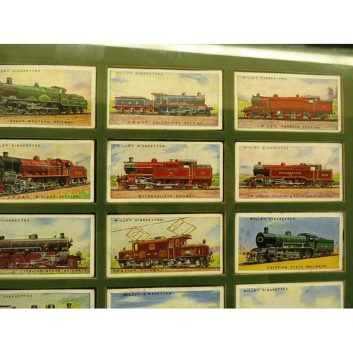 54 - FOUR PICTURES OF FRAMED CIGARETTE CARDS INCLUDES- OGDENS BIRDS AND EGGS, WILLS RAILWAY ENGINES, HORS... 