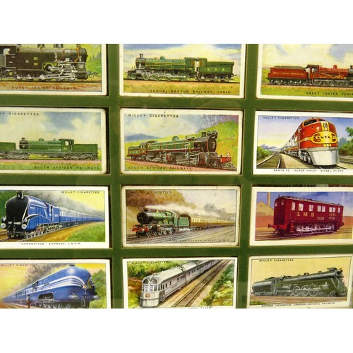 54 - FOUR PICTURES OF FRAMED CIGARETTE CARDS INCLUDES- OGDENS BIRDS AND EGGS, WILLS RAILWAY ENGINES, HORS... 