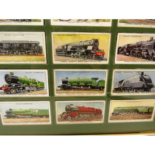 54 - FOUR PICTURES OF FRAMED CIGARETTE CARDS INCLUDES- OGDENS BIRDS AND EGGS, WILLS RAILWAY ENGINES, HORS... 