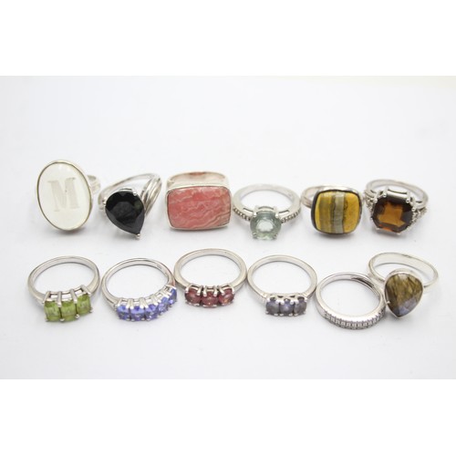 506 - 12 X .925 Gemstone Set Ring Including Tggc (62g)