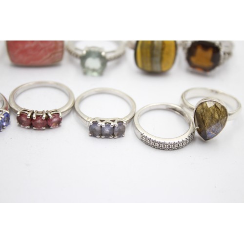 506 - 12 X .925 Gemstone Set Ring Including Tggc (62g)