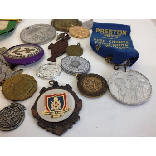 245 - COLLECTION OF RELIGIOUS THEMED MEDALS, FOBS & BADGES