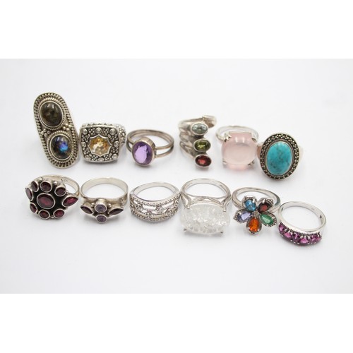 538 - 12 X .925 Gemstone Rings Including Tggc (78g)