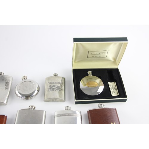 547 - 12 x BREWERIANA Hip Flasks Inc Leather, Pewter, Boxed Etc