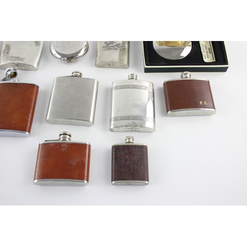 547 - 12 x BREWERIANA Hip Flasks Inc Leather, Pewter, Boxed Etc