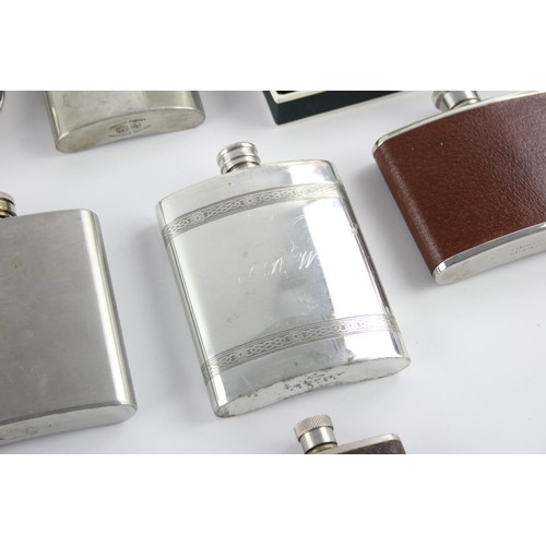 547 - 12 x BREWERIANA Hip Flasks Inc Leather, Pewter, Boxed Etc