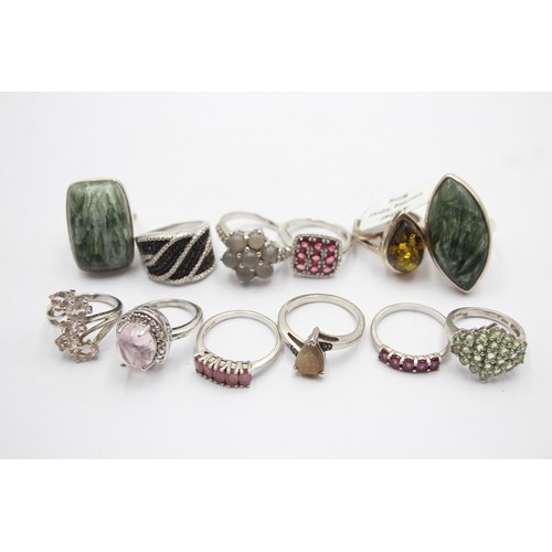 562 - 12 X .925 Gemstone Set Rings Including Tggc (63g)