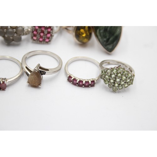 562 - 12 X .925 Gemstone Set Rings Including Tggc (63g)