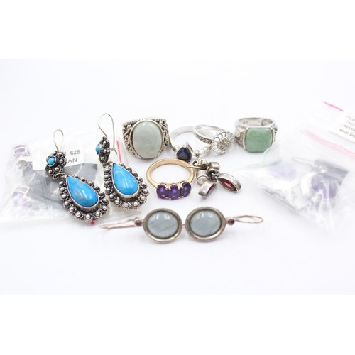 570 - 10 X .925 Gemstone Set Jewellery Including Tggc (62g)