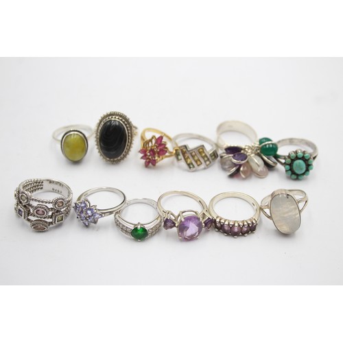 594 - 12 X .925 Gemstone Set Rings (62g)