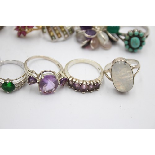 594 - 12 X .925 Gemstone Set Rings (62g)