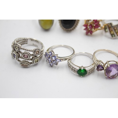 594 - 12 X .925 Gemstone Set Rings (62g)