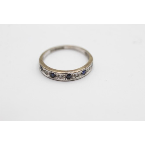 612 - 9ct white gold diamond and sapphire half eternity ring (1.4g) SIZE- J