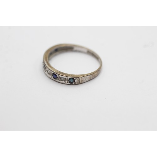 612 - 9ct white gold diamond and sapphire half eternity ring (1.4g) SIZE- J