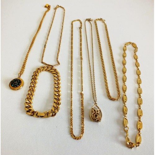 288 - 7 x GOLD TONE NECKLACES AND BRACELET INCLUDES SARAH COVENTRY OWL PENDANT NECKLACE